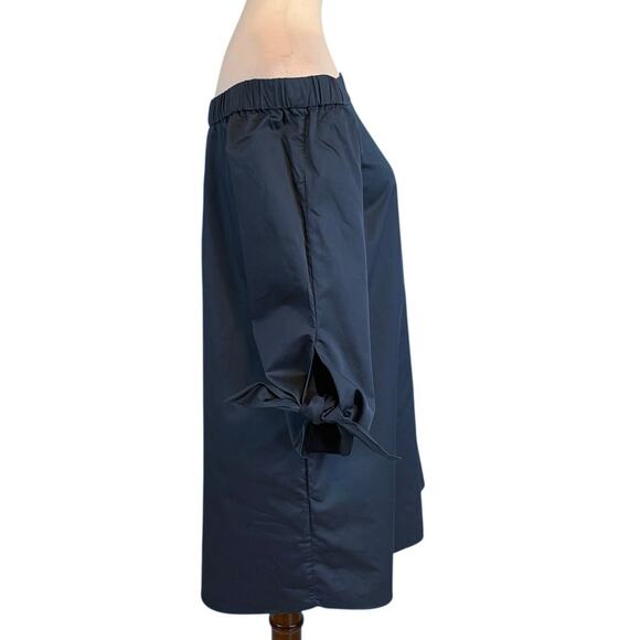Tibi Off Shoulder Long Tie Sleeve 100% Cotton Shift Dress Navy Size 2 - Picture 7 of 9